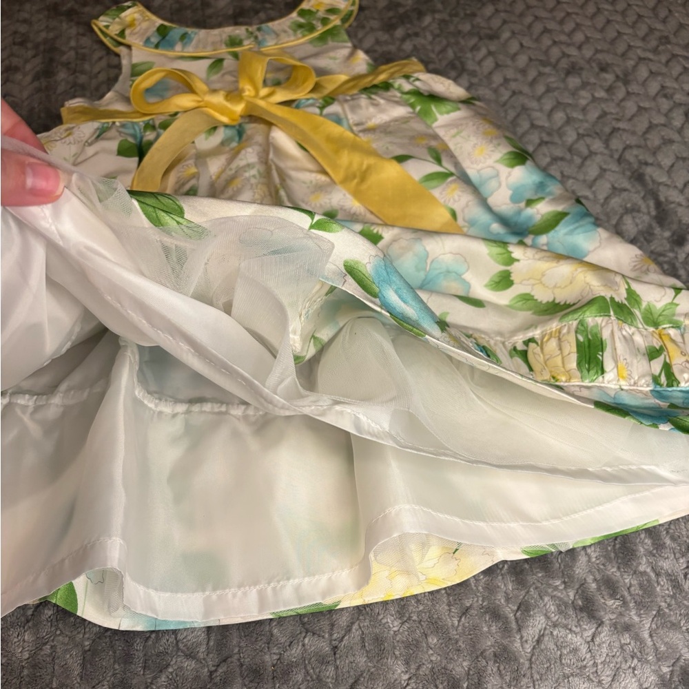 Janie and Jack Yellow and Blue Floral Silk Dress with Bird Details sz 3T - Picture 6 of 6